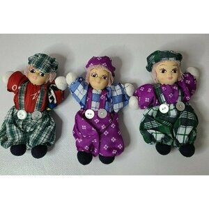 Vintage Mini Dolls Porcelain Bisque Head Cloth Sand Filled Body Handmade 5‎ Inch